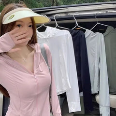 Anti-UV Sunscreen Sun Protection Hooded Zip-Up Plain Slim Fit Jacket