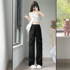 High Waist Plain Wide Leg Cargo Pants