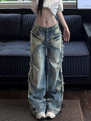 Low Waist Washed Distressed Baggy Jeans