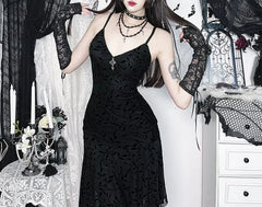 Spaghetti Strap V-Neck Lace Midi Sheath Dress