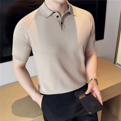 Short Sleeve Plain Knit Polo Top