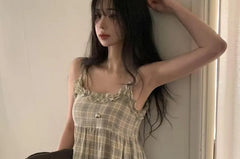 Scoop Neck Plaid Ruffle Cami Top