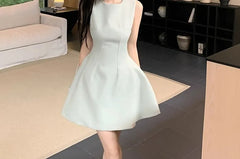 Sleeveless Round Neck Plain Mini A-Line Dress