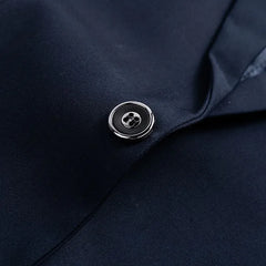 Set: Lapel Collar Plain Single Breasted Blazer + Button Vest + Mid Rise Dress Pants