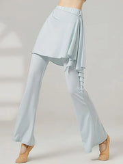 High Waist Plain Skirt Overlay Flared Dance Pants