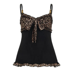 V-Neck Leopard Print Ruffled-Trim Slim-Fit Cami Top