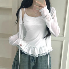 Plain Ruffle Panel Lace Cami Top