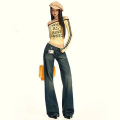 Low Waist Washed Wide Leg Jeans (Various Designs)
