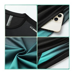 Set: Short Sleeve Crew Neck Gradient Sports T-Shirt + Elastic Waist Shorts