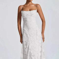 Spaghetti Strap Midi A-Line Lace Dress