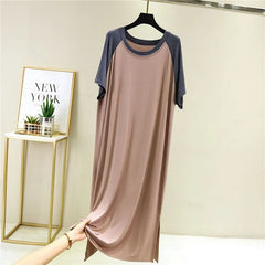 Short-Sleeve Crewneck Raglan Maxi T-Shirt Dress