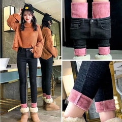 High Waist Fleece Lined Slim Fit Jeans