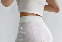 High Rise Plain Sheer Panel Knit Mini Pencil Skirt