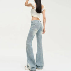 Low Waist Washed Flared Jeans