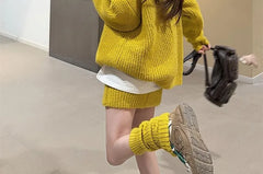 Plain Ribbed Zip Cardigan / Mini Pencil Knit Skirt / Leg Warmers / Set