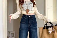 Mid Waist Washed Bell Bottom Jeans