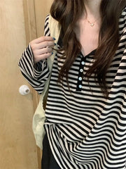 Long-Sleeve Henley Striped Top