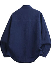 Long-Sleeve Button-Up Plain Textured Shirt