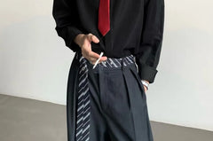 Long-Sleeve Collared Neck Tie Shirt