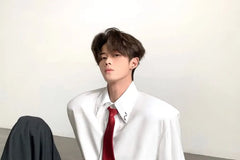 Long-Sleeve Collared Neck Tie Shirt