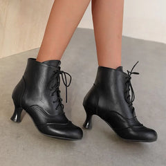 Brogue Lace-Up Kitten Heel Short Boots