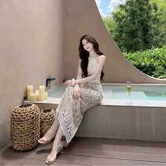 Sleeveless Lace Maxi Mermaid Dress