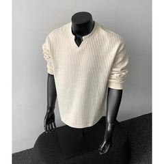 Long-Sleeve Notch Neck Plain T-Shirt