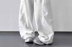 High Rise Plain Barrel Leg Baggy Sweatpants