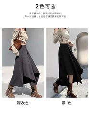 High Waist Plain Asymmetrical Knit Midi A-Line Skirt