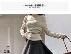 High Waist Plain Asymmetrical Knit Midi A-Line Skirt