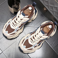 Mesh Panel Lace-Up Platform Sneakers