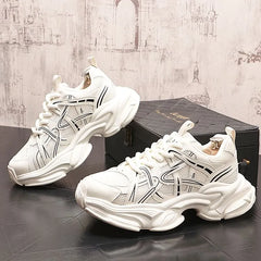 Mesh Panel Lace-Up Platform Sneakers