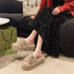 Platform Fluffy Slide Sandals