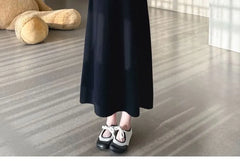 Maternity Long-Sleeve Mock Neck Two Tone Midi A-Line Dress