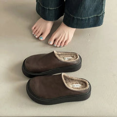 Platform Fleece-Lined Faux Leather Mules