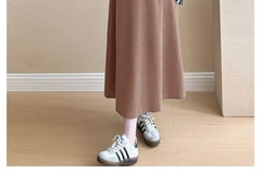 Maternity Long-Sleeve Round Neck Plain Midi A-Line Dress