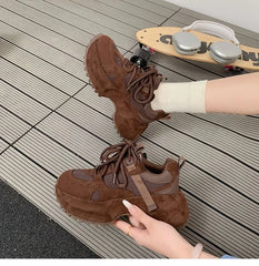Platform Mesh Panel Lace-Up Faux Suede Sneakers