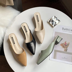 Pointed Toe Chunky Heel Mules