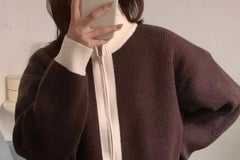 Unisex Two-Tone Zip-Up Cardigan