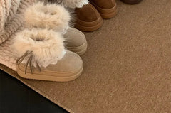 Platform Fluffy Panel Faux Suede Short Snow Boots
