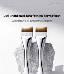2 in 1 Curved Flat Foundation Brush with Spatula Brown & Silver - One Size