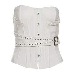 Plain Belt Accent Corset Tube Top