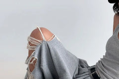 Unisex Elastic Waist Distressed Plain Loose-Fit Sweatpants