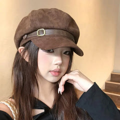 Belt Faux Suede Newsboy Cap