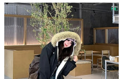 Furry Trim Hooded Zip-Up Jacket