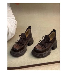 Lace-Up Faux Leather Platform Chunky Heel Sneakers