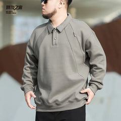 Plus Size Plain Polo Sweatshirt