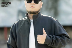 Plus Size Stand Collar Plain Zip Jacket