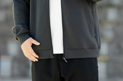 Plus Size Stand Collar Plain Zip Jacket