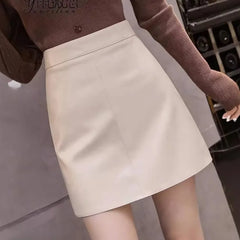 High Waist Plain Faux Leather Mini Pencil Skirt